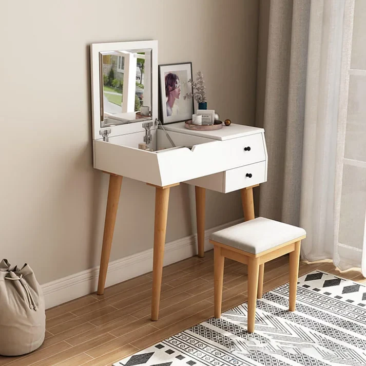 Dressing Table with Chair - Beech Wood & MDF - White & Beige