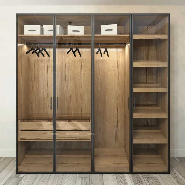 Dressing Wardrobe - Beige & Black - 200×200×50 cm