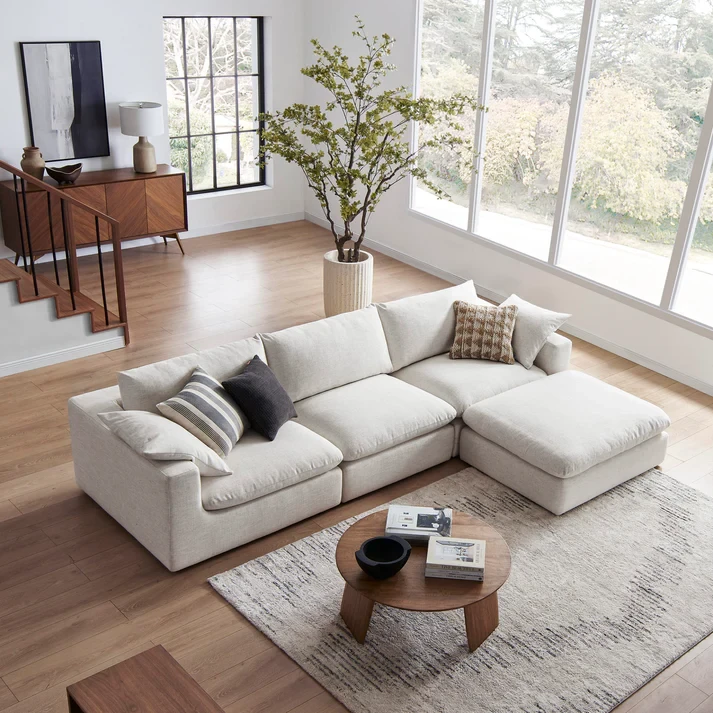 L-Shaped Sofa with Ottoman - Off White - 220x160x80 cm-CRS-030