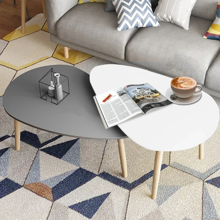 Coffee Table Set - 2 Pieces White and Gray with Beige Legs-CFTW-003