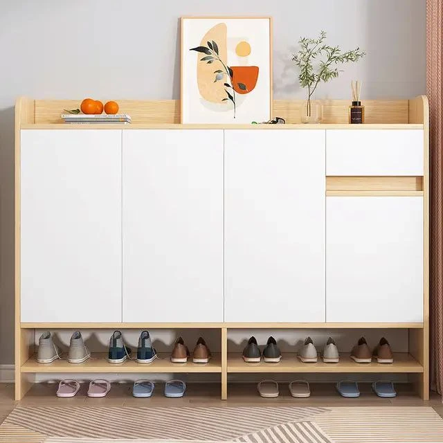 Shoe Cabinet - White and Beige - Contre / MDF-SHC-105