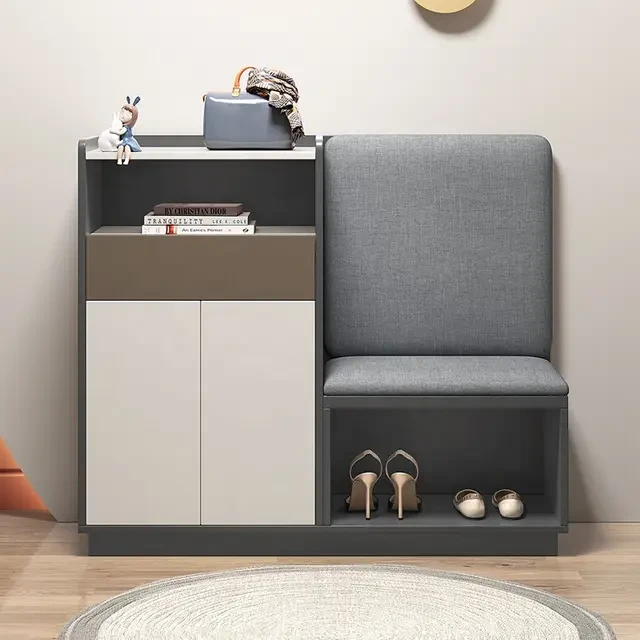 Grey, White, and Brown Shoe Cabinet - 120×100×40cm-SHC-106