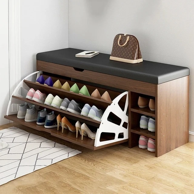 Shoe Cabinet - Brown with Black Seat-SHC-108