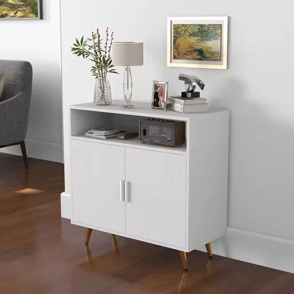White Shoe Cabinet with Golden Steel Legs-SHC-123