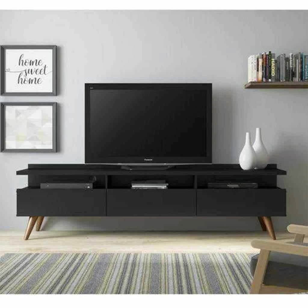 TV Stand - Black with Brown Beech Wood Legs - 180 cm-TVU-088