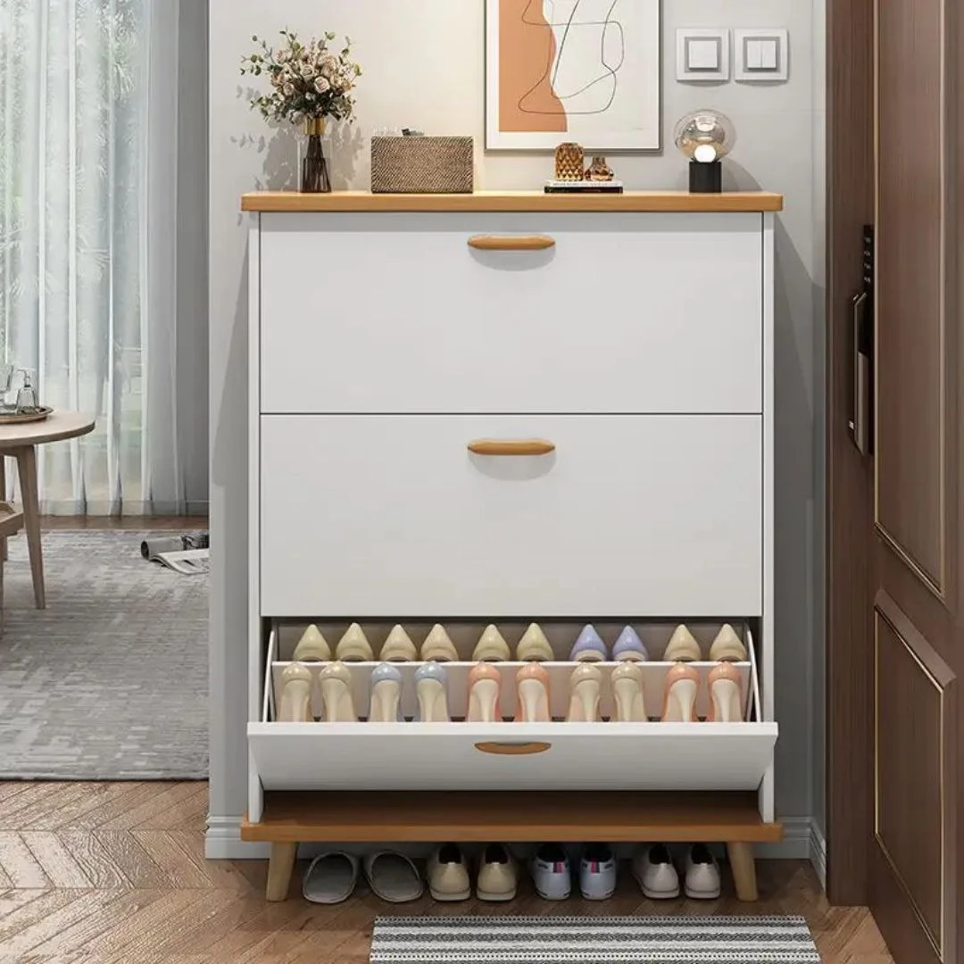 Shoe Cabinet - White × Beige - 100×120×30 cm-SHC-129