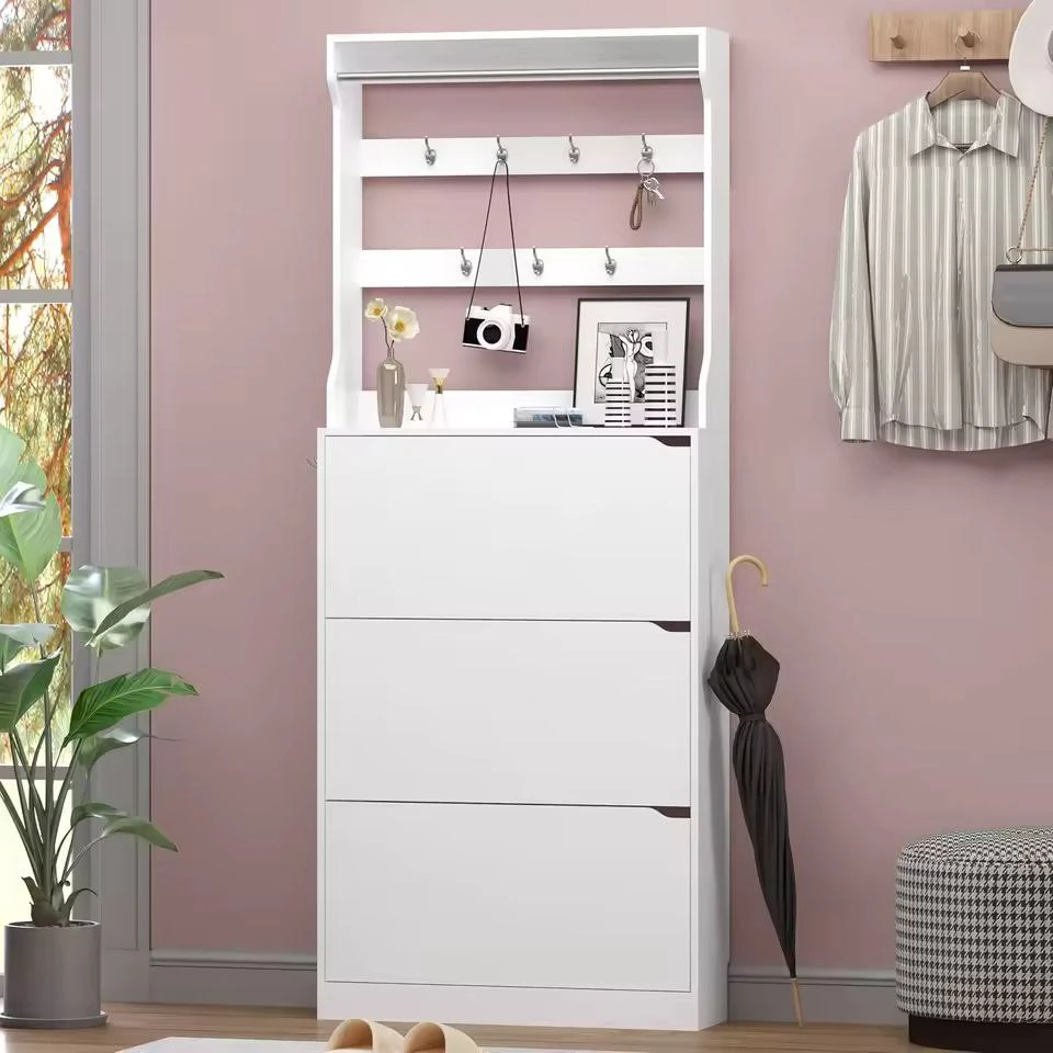 Shoe Cabinet - White - 30x200x80 cm - Counter/MDF-SHC-130