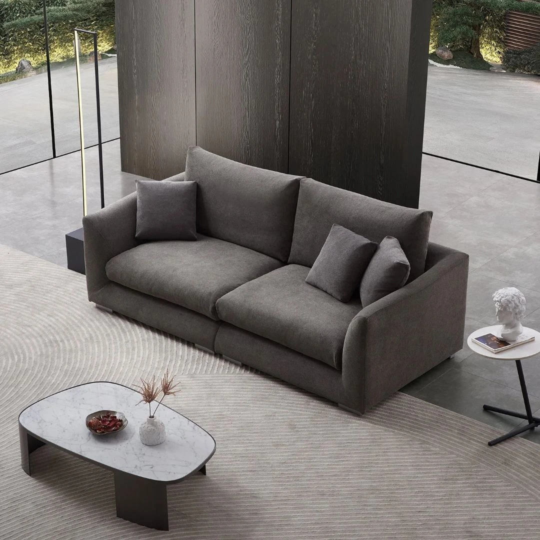 Linen Fabric Sofa – Grey – 210×80×75 cm – 2 Pieces-CRS-036