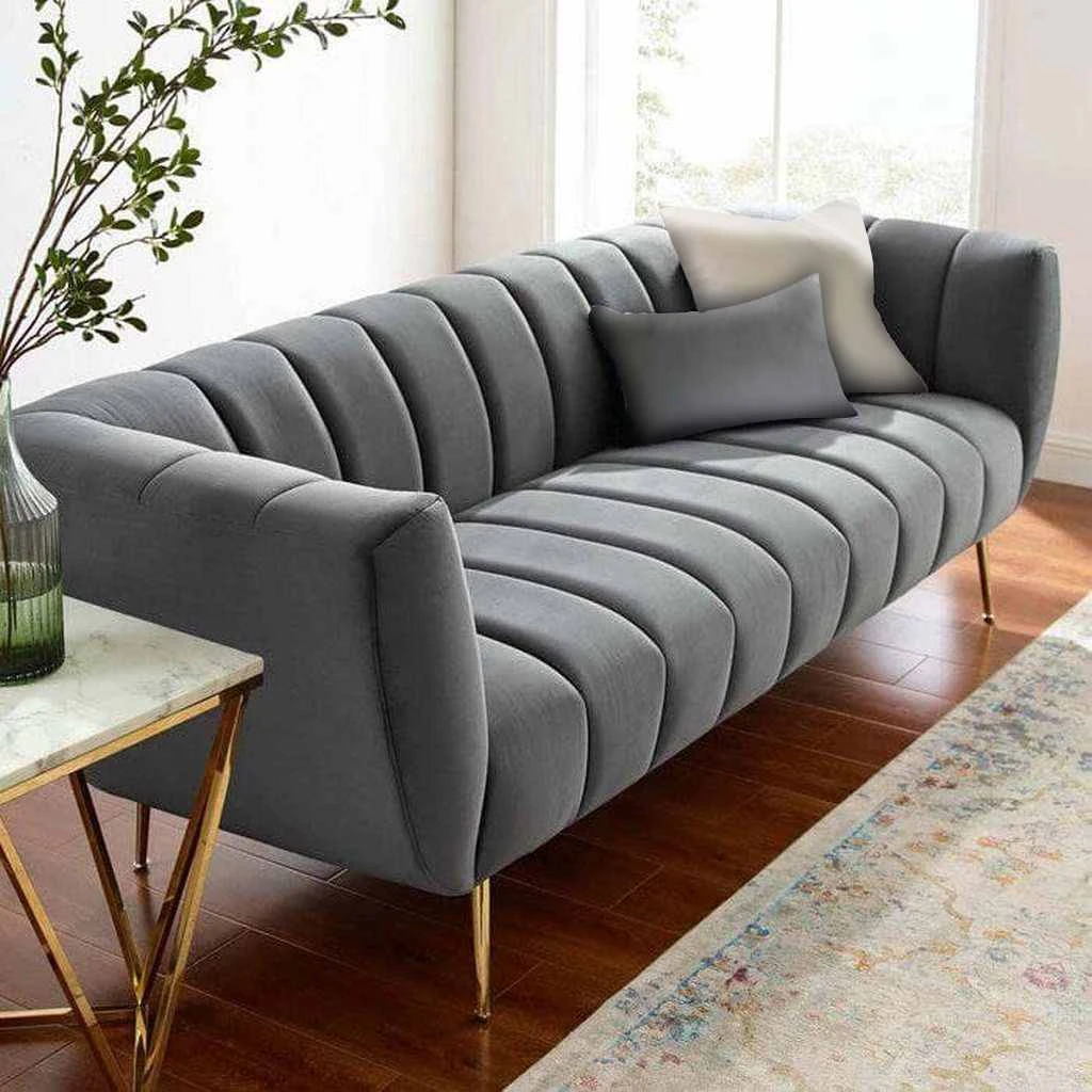 Grey Velvet Sofa – Stainless Steel Legs, High-Density Foam (35 kg/m³) SO3-001
