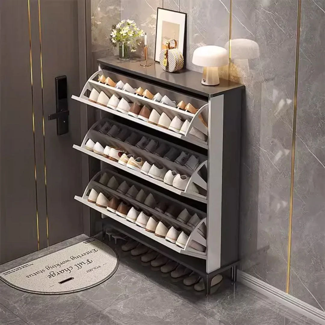 Shoe Cabinet – White × Brown – 3 Flip-Down Doors – 125 * 80 * 30 cm-SHC-131