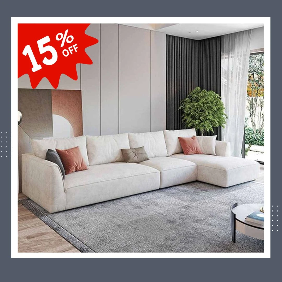 Beige L-Shaped Corner Sofa - Beech Wood - Inverted Leather Fabric - 3 Pieces-CRS-035