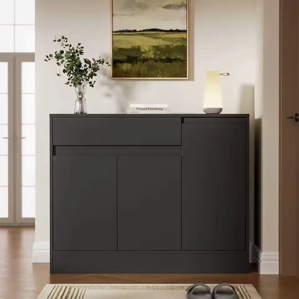 Shoe Cabinet – Black – 3 Doors & 1 Drawer – Width 120 cm – Height 100 cm – Depth-SHC-133