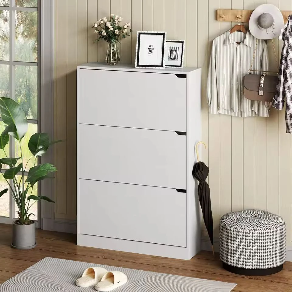Shoe Cabinet – White – 3 Flip-Down Doors – Width 80 cm – Height 115 cm – Depth 3-SHC-132