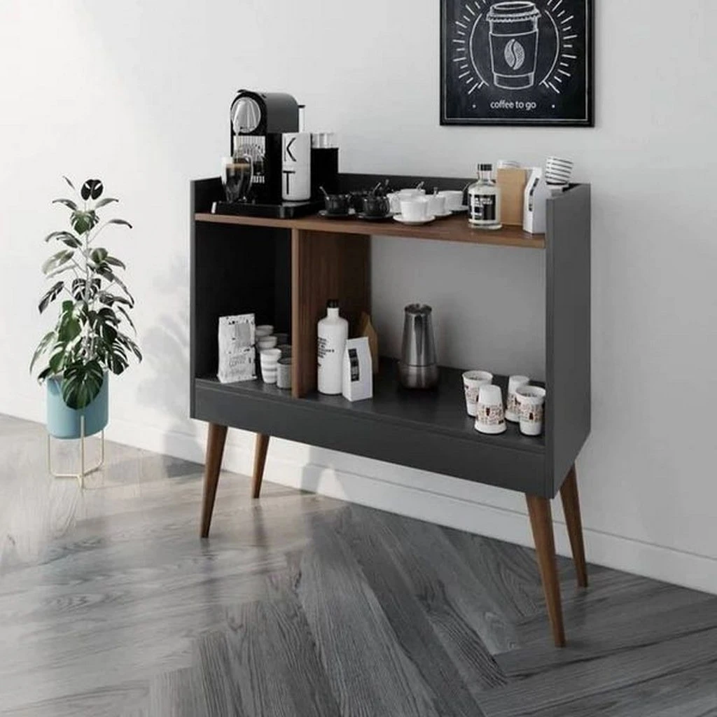 Coffee Corner MDF Unit – Grey × Brown | 90 × 40 × 90 cm