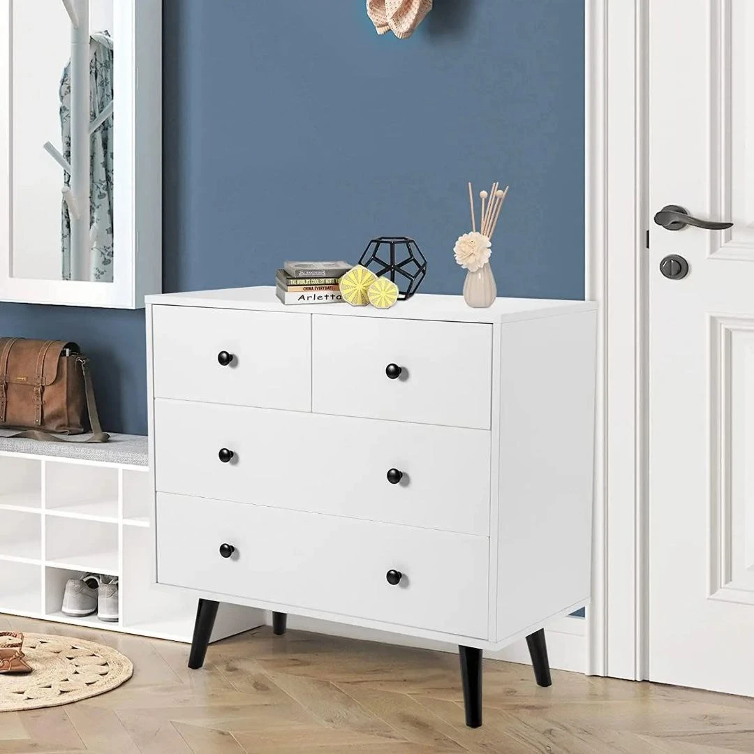 Drawer Unit – White with Black Handles & Beech Wood Legs – 80×80×40 cm-STG-074