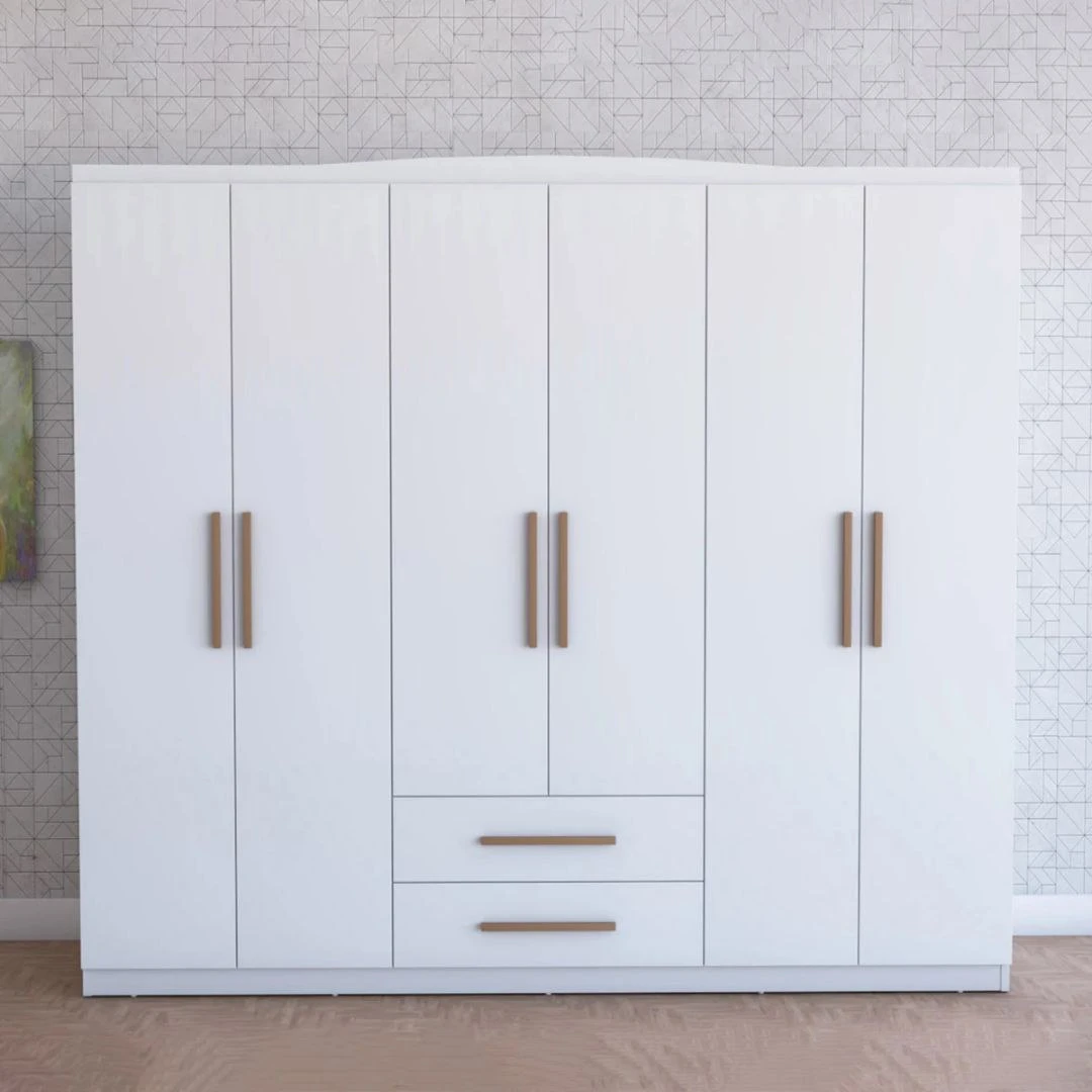 Wardrobe – White – 6 Doors + 2 Drawers – 207×180×50 cm