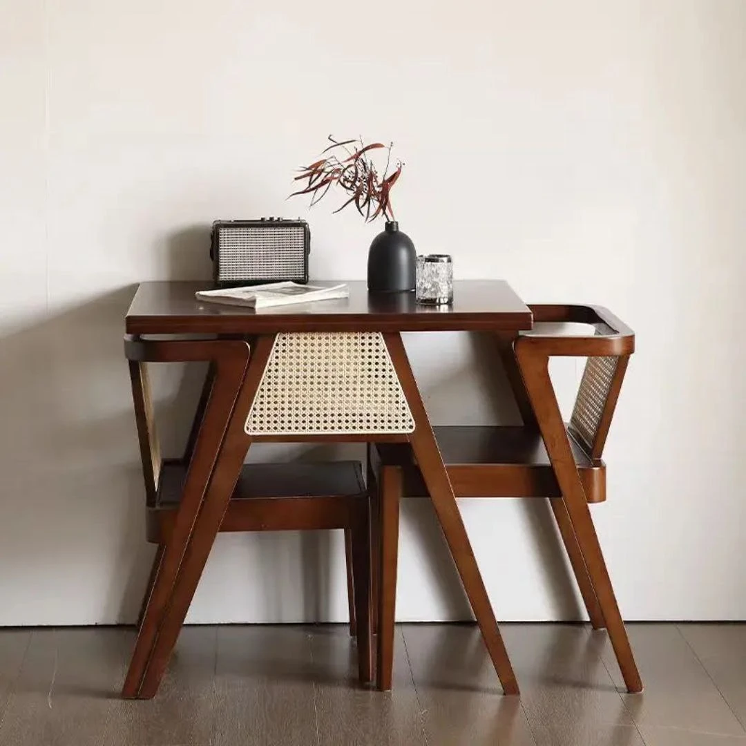 Table Set with 2 Interlocking Chairs - Brown - 80×50×100 cm