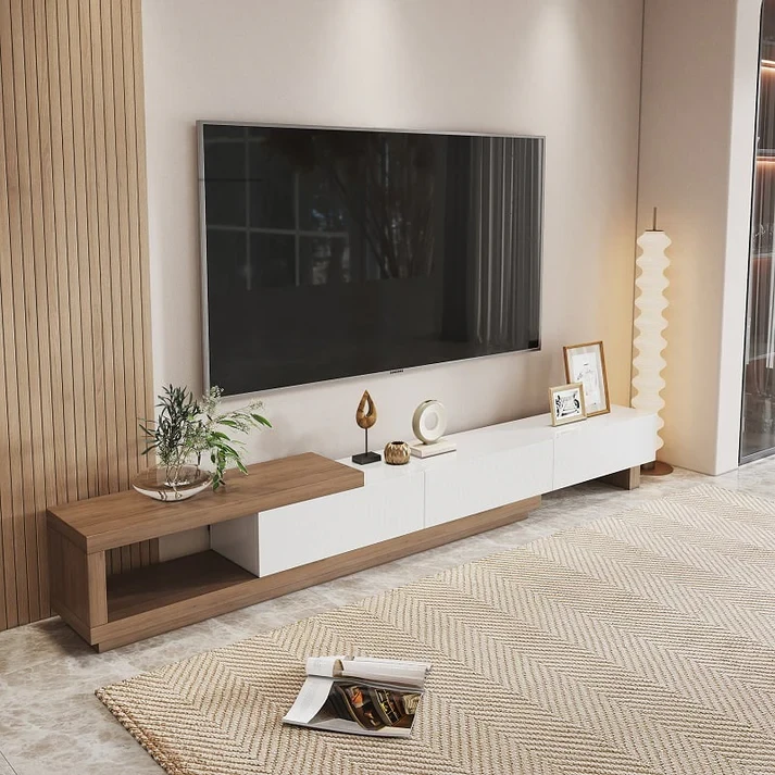 TV Stand - White & Beige - 220×40×35 cm-TVU-093