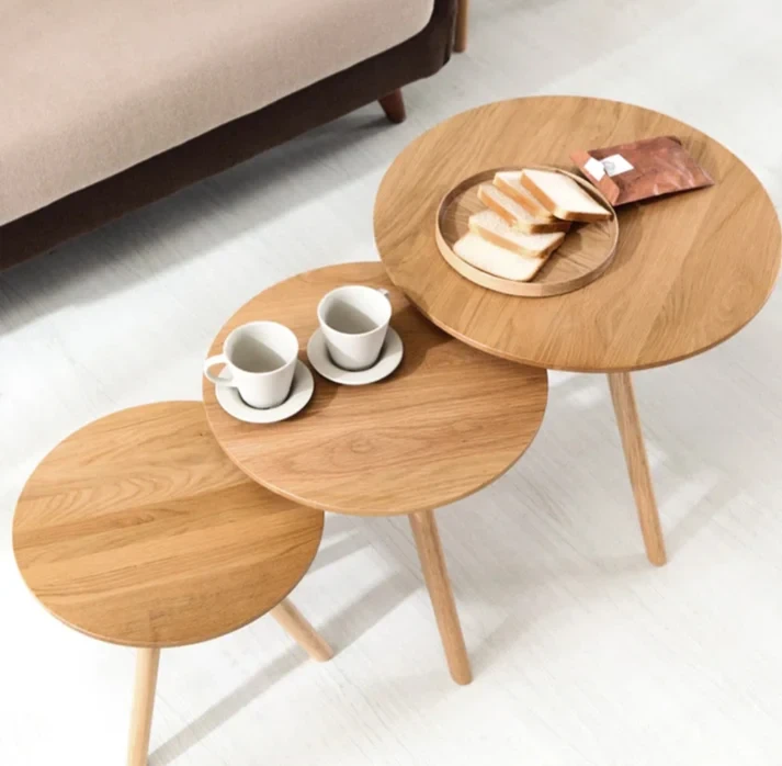 Side Table Set - Wood Finish - 3 Round Pieces in Varying SizeS-CFTW-007
