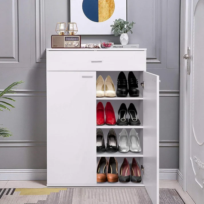 Shoe Cabinet - White - 80×100×35 cm - 2 Doors + 1 Drawer-SHC-137