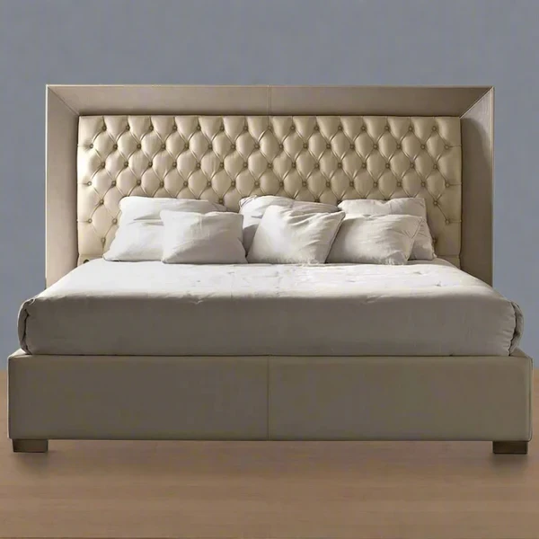 Modern Upholstered Bed – Off White – Beech & Counter Wood – Custom Made Bedroom Furniture  BED-024