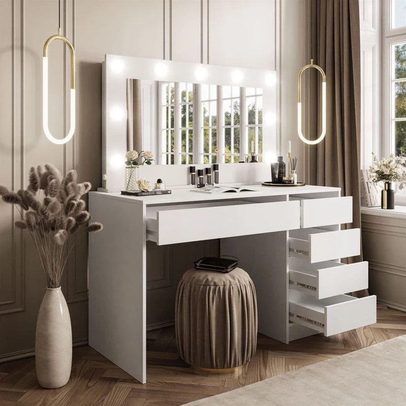 Modern White Dressing Table – Elegant MDF Design for Stylish Bedrooms DRT-017