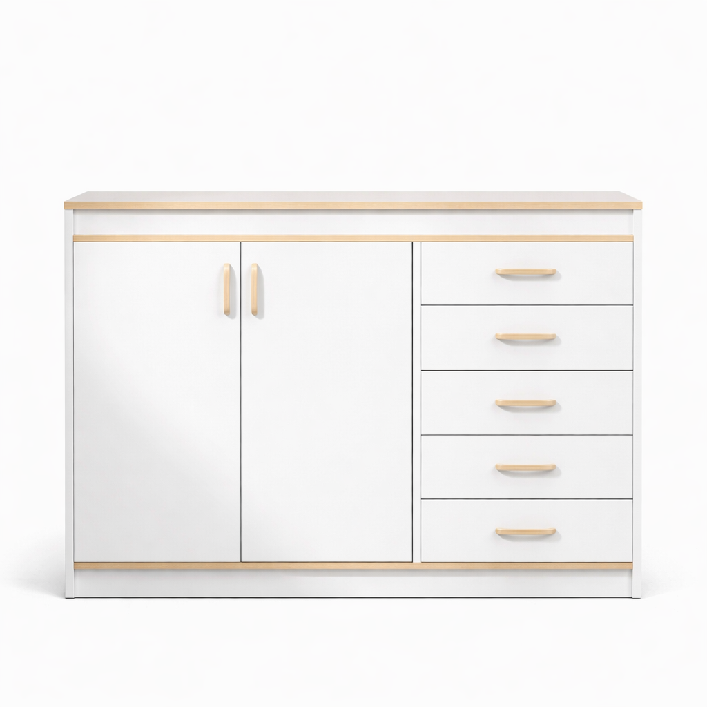 Modern Storage Unit – White & Beige | MDF or Conter Wood Drawers STG-079