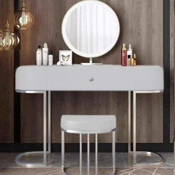 Luxury Dressing Table Set – MDF & Stainless Steel Design with Mirror  DRT-004