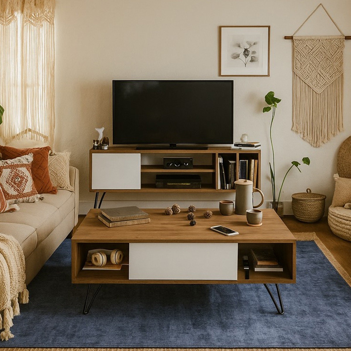 ترابيزة تلفزيون مع ترابيزة قهوة TVU-114