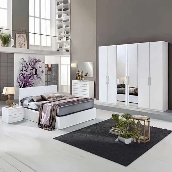 Modern Bedroom Set – MDF Wood with Natural Pine Laths – Elegant & Functional Design MBR-007