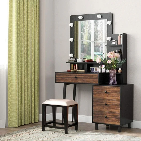 Modern Dressing Table with Ottoman – Elegant MDF Design & Fast Shipping DRT-008