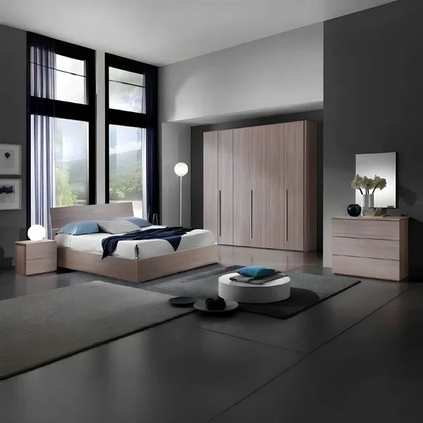 Modern Bedroom Set – MDF Wood with Natural Pine Laths – Elegant & Functional Design  MBR-008
