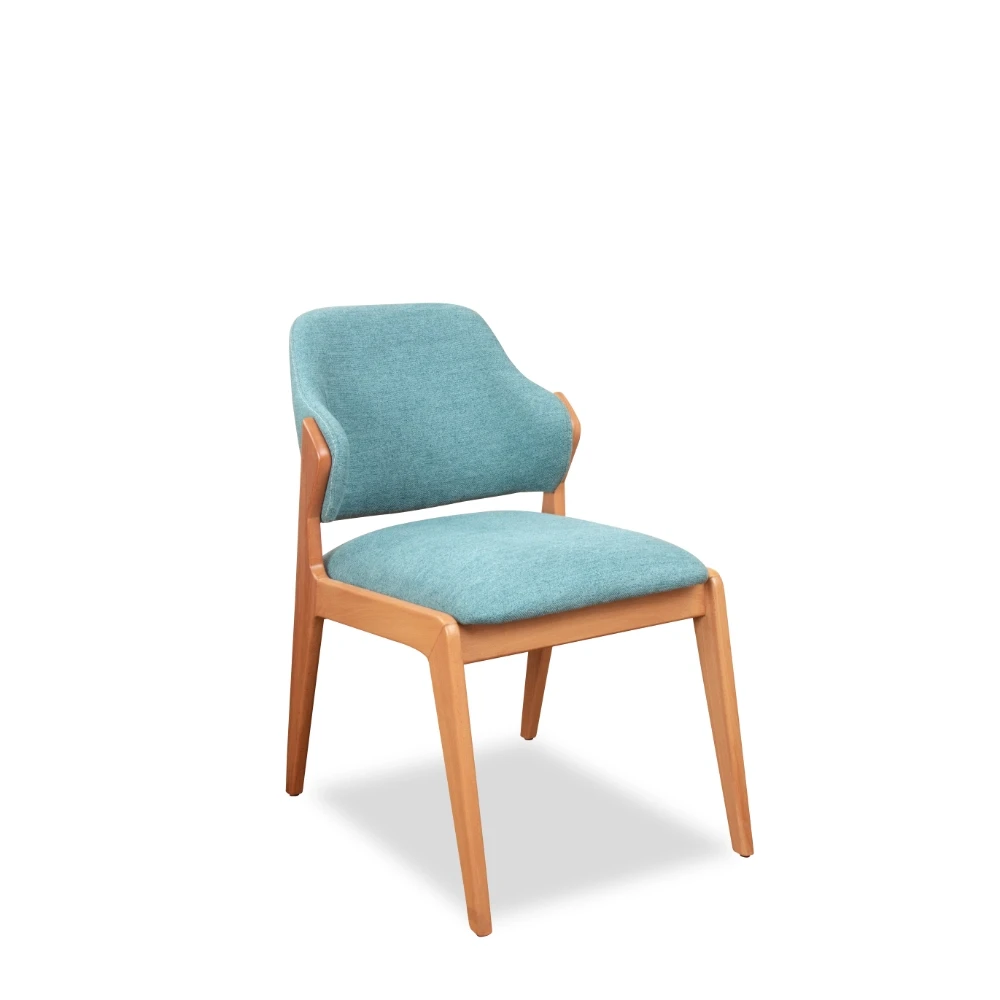 Modern Beech Wood Dining Chair – Turquoise & Light Brown Linen | Antika Homz DNC-034
