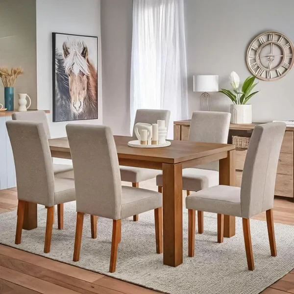 Modern Dining Set – 6 Hammer Velvet Chairs & Red Beech Wood Tabe DNT-010