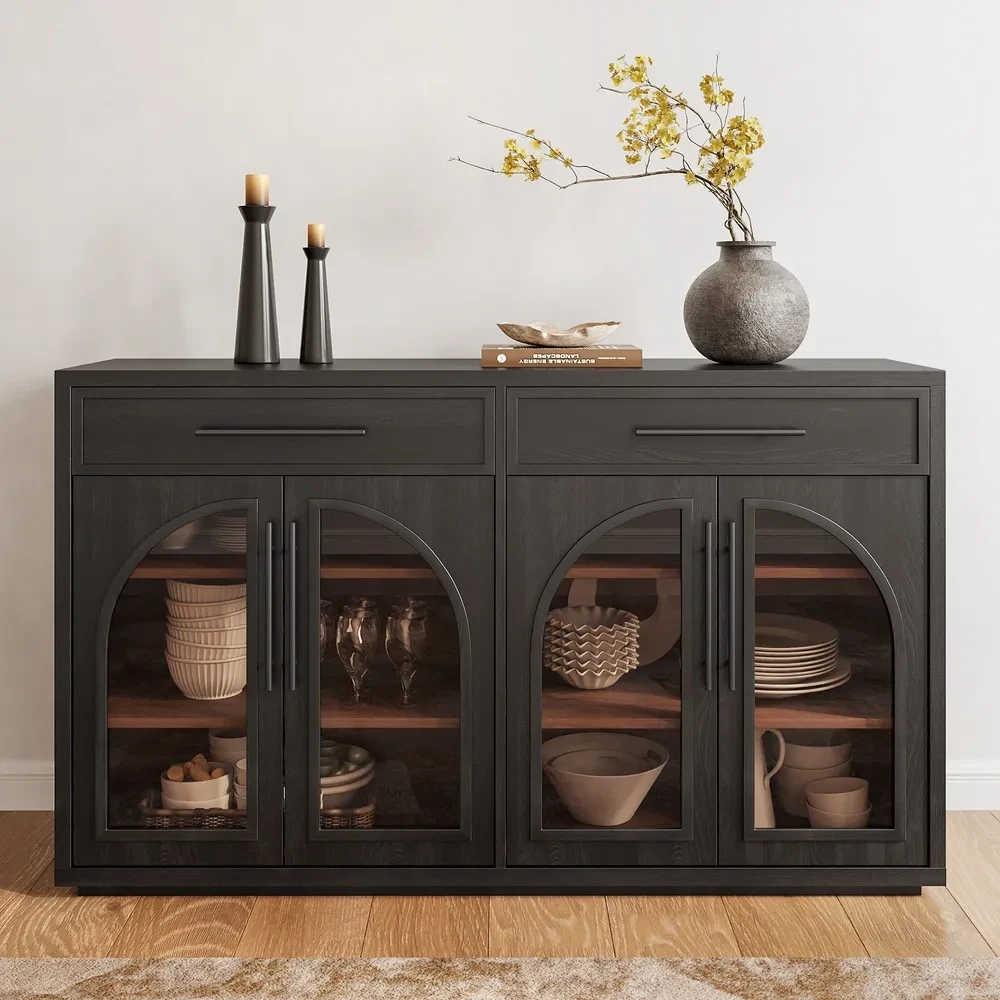 Modern Black Buffet with Oak Veneer & Beech Wood – Antika Homz BUF-025