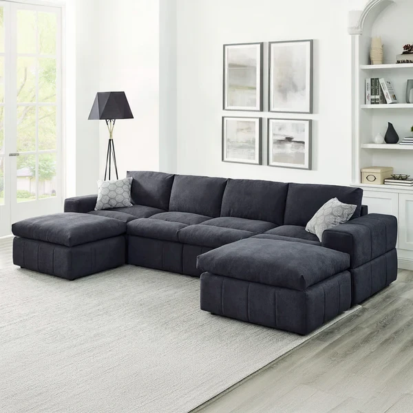 Modern Corner Sofa – Linen or Velvet – Beech-Wood Legs – High-Density Foam – CRS-069