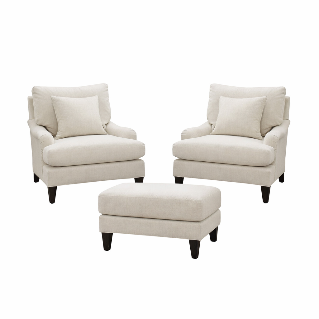 Two Chairs and a Bench - Beige - Linen Fabric & Beech Wood