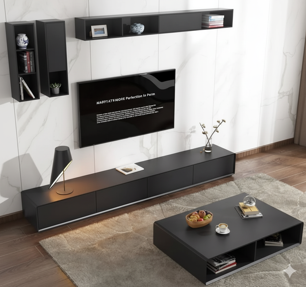 طقم أثاث معيشة "بلاك ستايل" الفاخر TVU-097