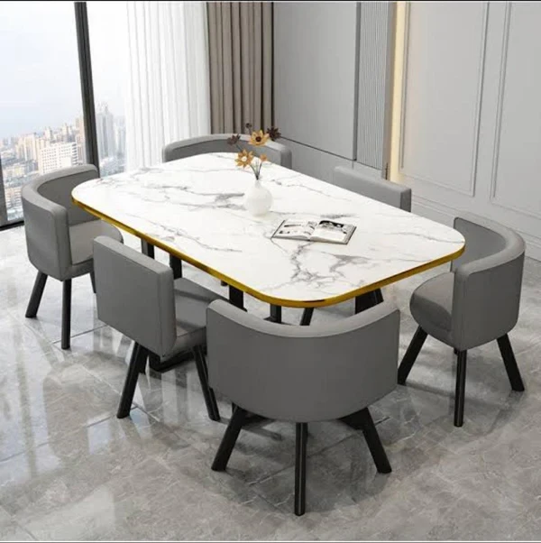 Modern Dining Set – 6 Velvet Chairs & Beech Wood Table  DNT-012