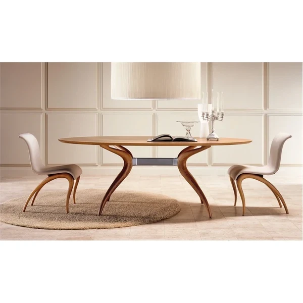 Modern Dining Set – Beech Wood Table with 6 Velvet/Linen Chairs DNT-028