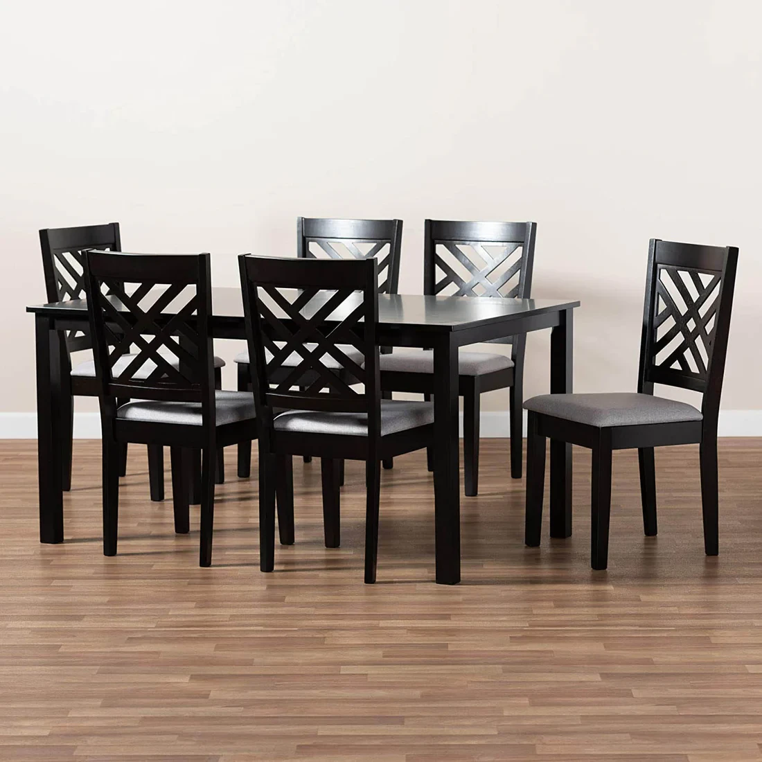 Modern Dining Set – 6 Velvet Chairs & Natural Beech Wood Table DNT-015