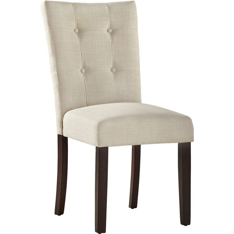 Elegant Red Beech Dining Chair – Off-White Linen Upholstery | Antika Homz DNC-033