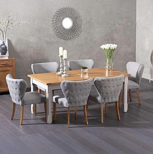 Modern Dining Set – Table with 6 Velvet Chairs & Beech Wood Legs  DNT-027