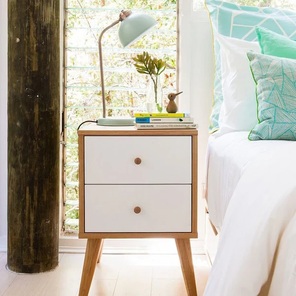 Modern MDF & Beech Wood Nightstand – Elegant Bedroom Side Table BSD-006