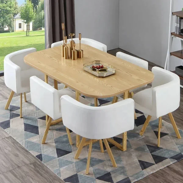Modern Dining Set – 6 Velvet Chairs & Beech Wood Legs  DNT-022
