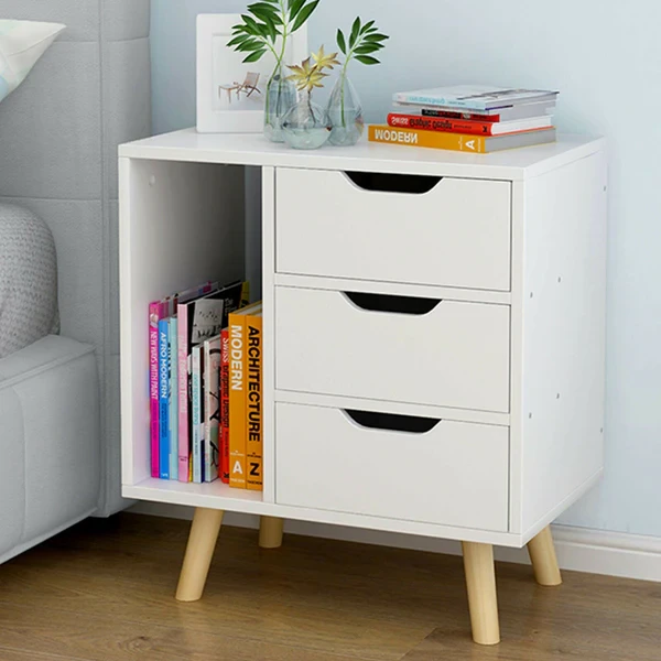 Modern MDF & Beech Wood Nightstand – Elegant Bedroom Side Table BSD-005