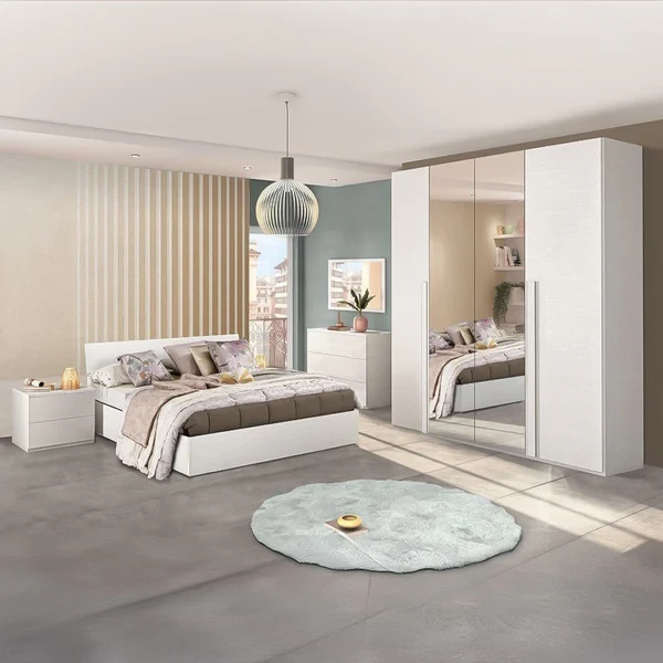 Modern Bedroom Set – MDF Wood – Dresser with Mirror, Wardrobe & Nightstand  MBR-006