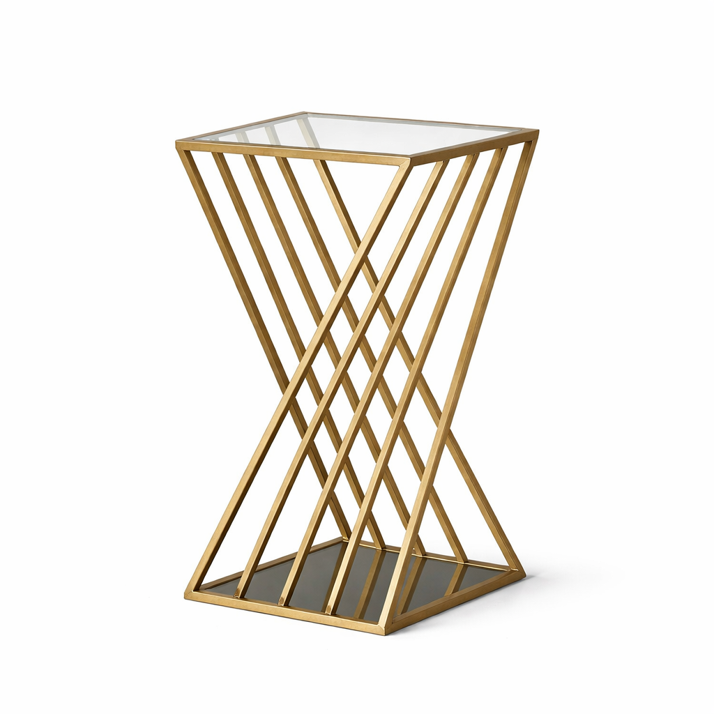 Modern Square Side Table – Steel & Glass, Electrostatic Coating (40×40×65 cm) | SDT-017