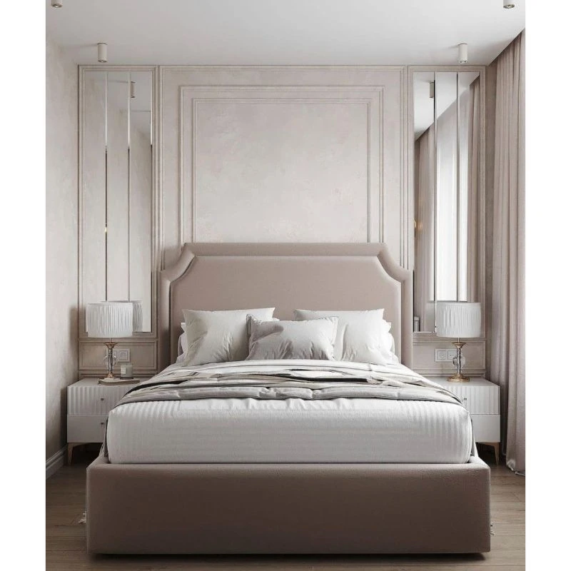 Classic MDF Bed with Velvet Upholstery and Elegant Headboard BED-051