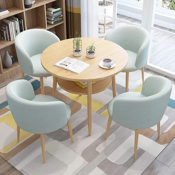 Modern Round Dining Set – 4 Chairs & Beech Wood Table DNT-008